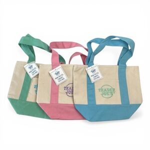 TRADER JOE’S Viral Mini Tote Canvas Bag Patel Set of 3-NWT